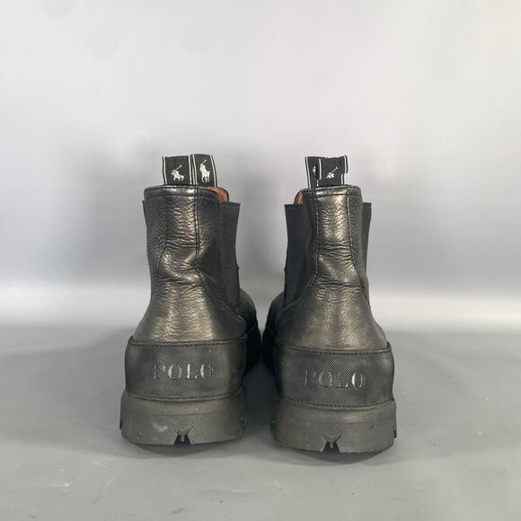 POLO Size 10.5 Black Crackled Leather Chelsea Boots main image 8